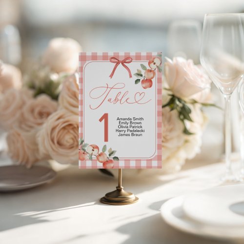 Apple Gingham Baby Shower Table Numbers Pedestal Sign