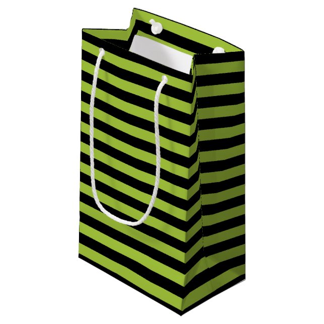 Apple Green and Black Stripes Small Gift Bag (Front Angled)