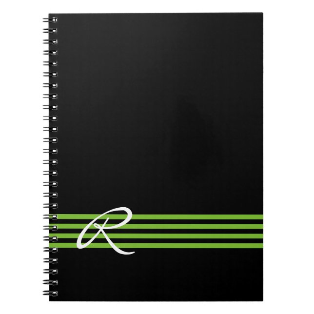 Apple Green and Black Stripes with Monogram Notebook (Front)