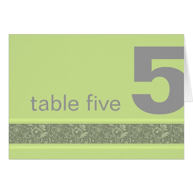 Apple Green and Gray Floral Damask Table Number (Front Horizontal)