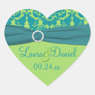 Apple Green and Turquoise Damask Wedding Sticker