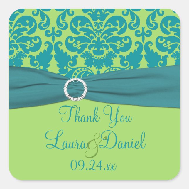 Apple Green and Turquoise Wedding Favor Sticker (Front)