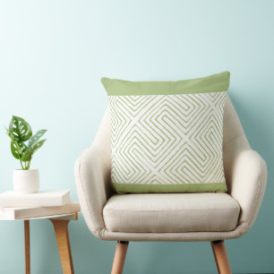 Apple Green and White African Mud Cloth pattern Throw Pillow