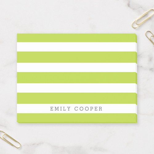 Apple Green and White Classic Stripes Monogram Post_it Notes