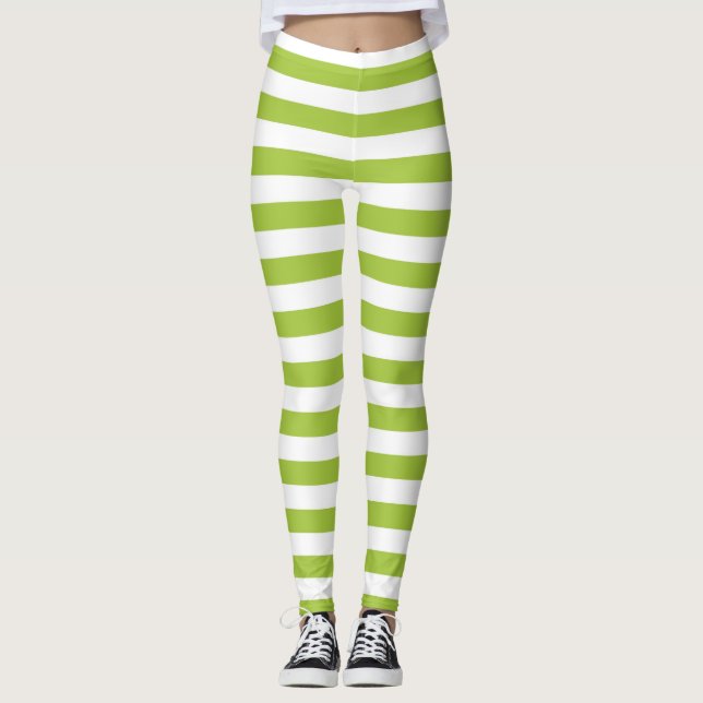 Apple Green and White Stripes Leggings (Front)
