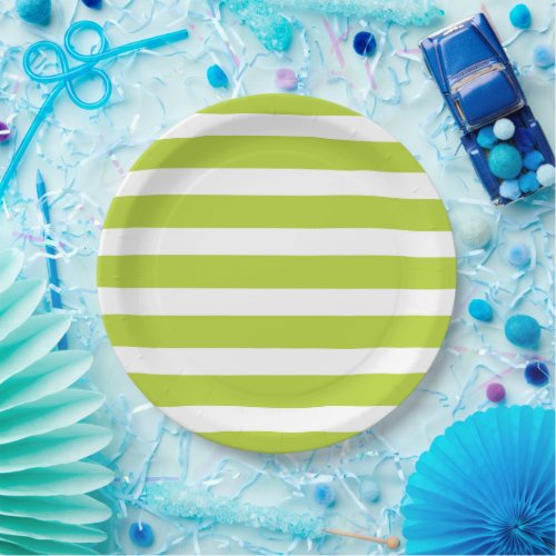 Apple Green and White Stripes Paper Plates