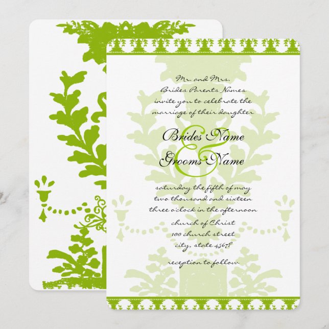 Apple Green Antique Urn Wedding Invitation (Front/Back)