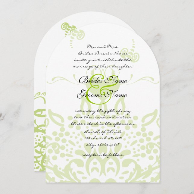 Apple Green Bees and Hearts Wedding Invitation (Front/Back)