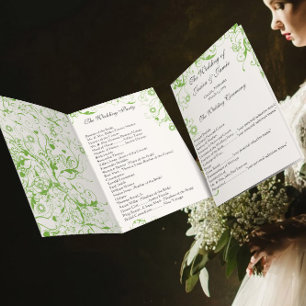 Apple Green Birds Swirl Order of Service Invitation