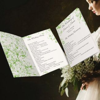 Apple Green Birds Swirl Order of Service Invitation