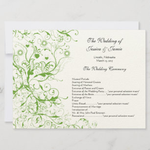 Apple Green Birds Swirl Wedding Order of Service Invitation