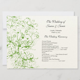 Apple Green Black Birds Swirl Order of Service Invitation