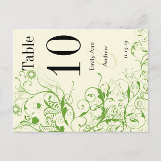 Apple Green & Black Birds Swirl Table Number