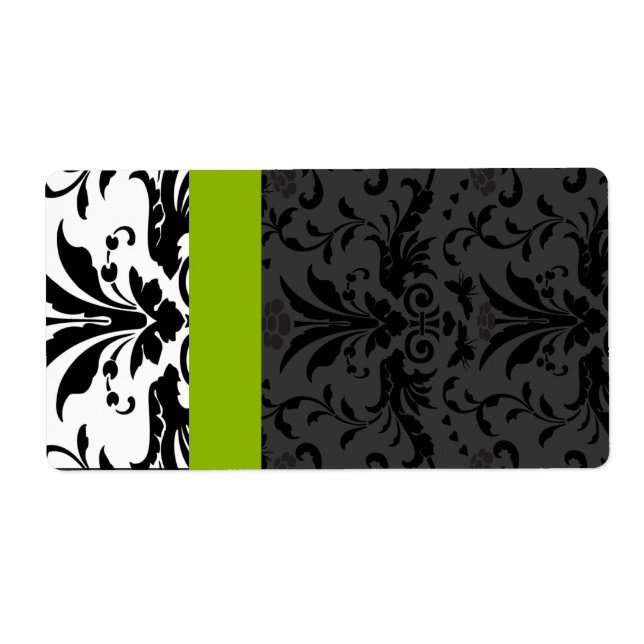 Apple Green & Black Bumble Bee Damask Address Label (Front)
