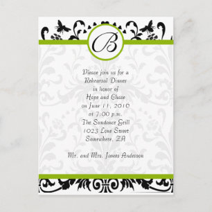 Apple Green Black Bumble Bee Rehearsal Dinner Postcard