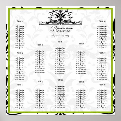 Apple Green  Black Bumble Seating Chart 12 Tables