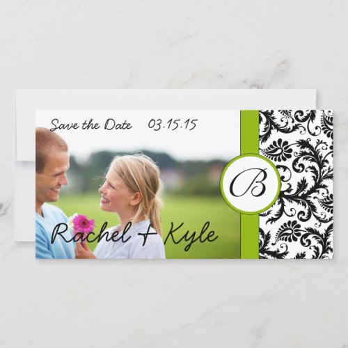 Apple Green Black Damask Save the Date Your Photo