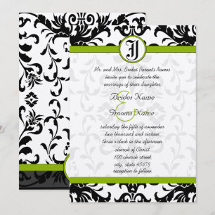 Apple Green & Black Damask Wedding Invitation