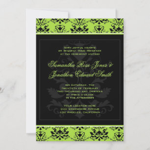 Apple Green & Black Damask Wedding Invitation