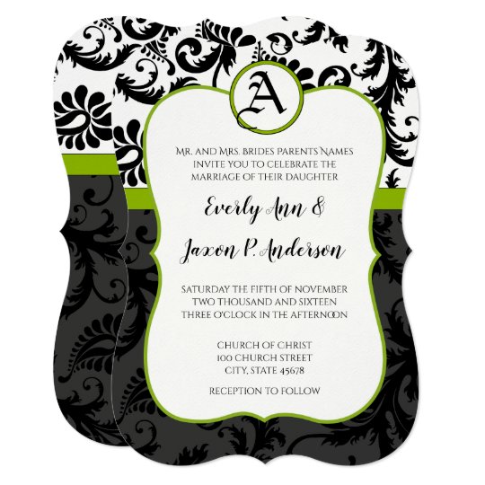 Apple Green Black Unique Damask Wedding Invitation Zazzle Com