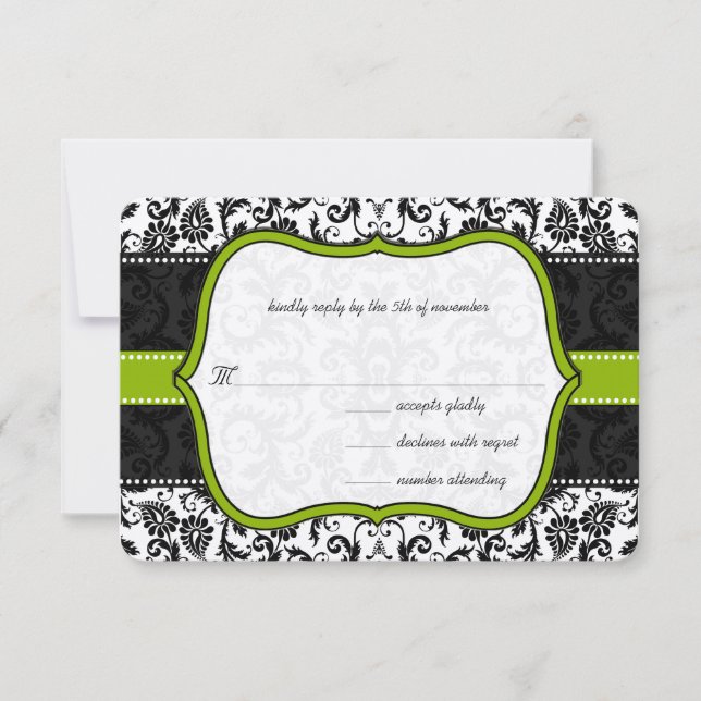 Apple Green Black Vintage Damask Wedding Invite (Front)