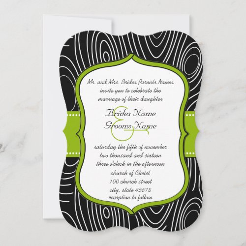 Apple Green Black Vintage Wood Grain Wedding Invitation