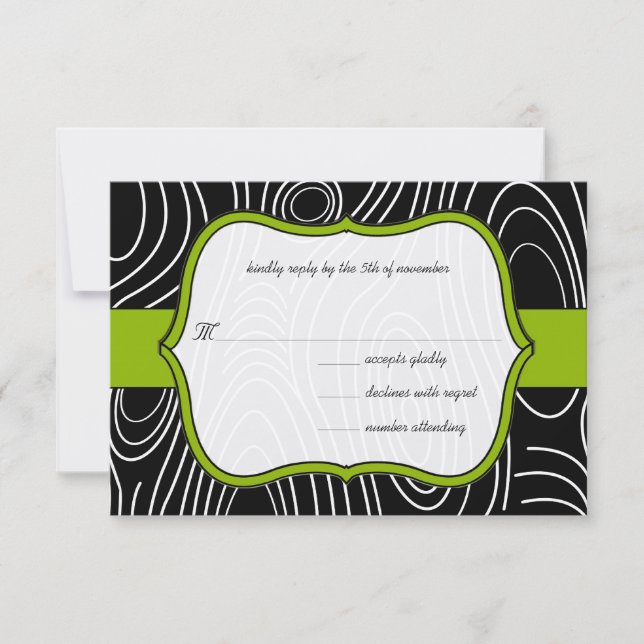 Apple Green & Black Wood Grain Wedding RSVP (Front)