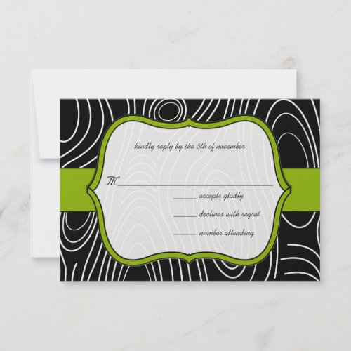 Apple Green  Black Wood Grain Wedding RSVP