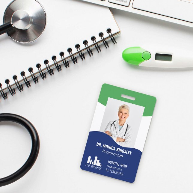 Apple Green Blue Waves Logo & Photo Employee ID Badge (Creator Uploaded)