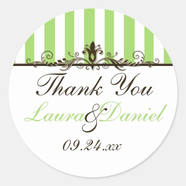 Apple Green, Brown, White Wedding Favor Sticker (Front)