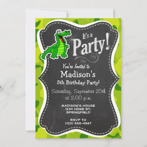 Apple Green Camo Alligator Gator Invitation