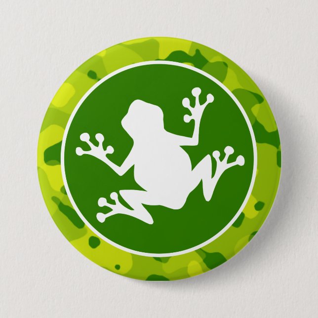 Apple Green Camo; Frog Pinback Button (Front)