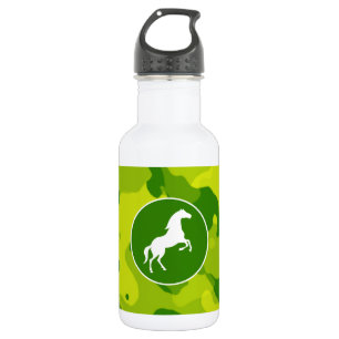 Apple Green Camo; Horse, Equestrian Water Bottle