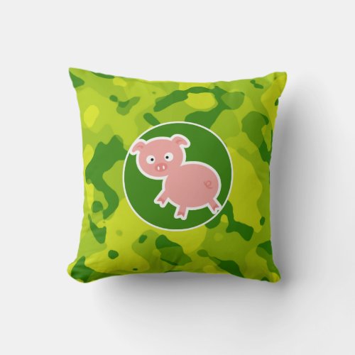 Apple Green Camo Pig Throw Pillow