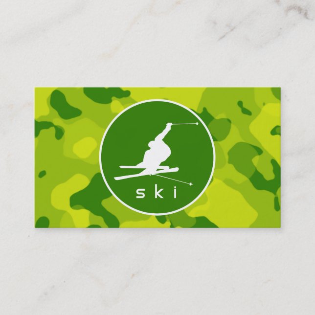 Apple Green Camo; Snow Ski Business Card (Front)