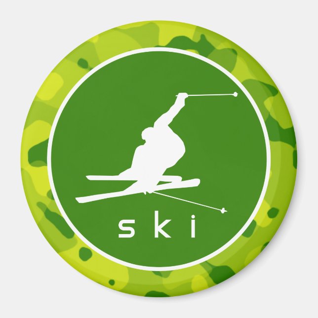 Apple Green Camo; Snow Ski Magnet (Front)