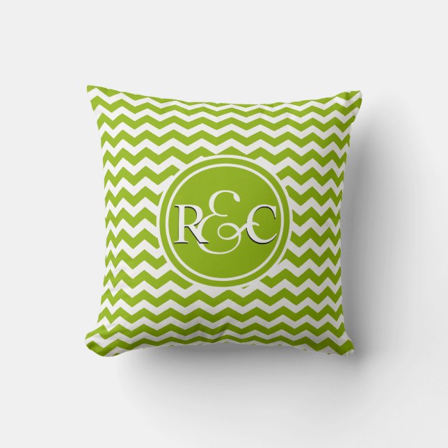 Apple Green Chevron Personalized Initials Monogram Throw Pillow (Front)