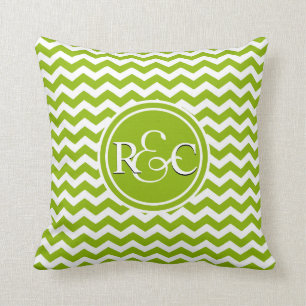 Apple Green Chevron Personalized Initials Monogram Throw Pillow