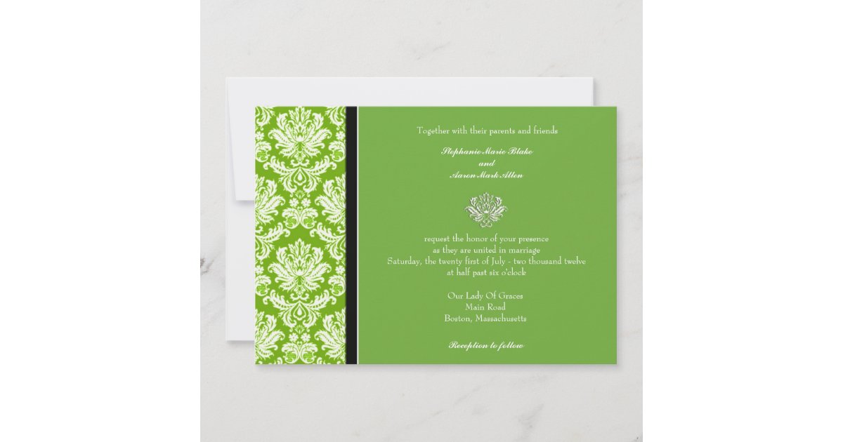 Apple Green Classic Damask Wedding Invitation Zazzle