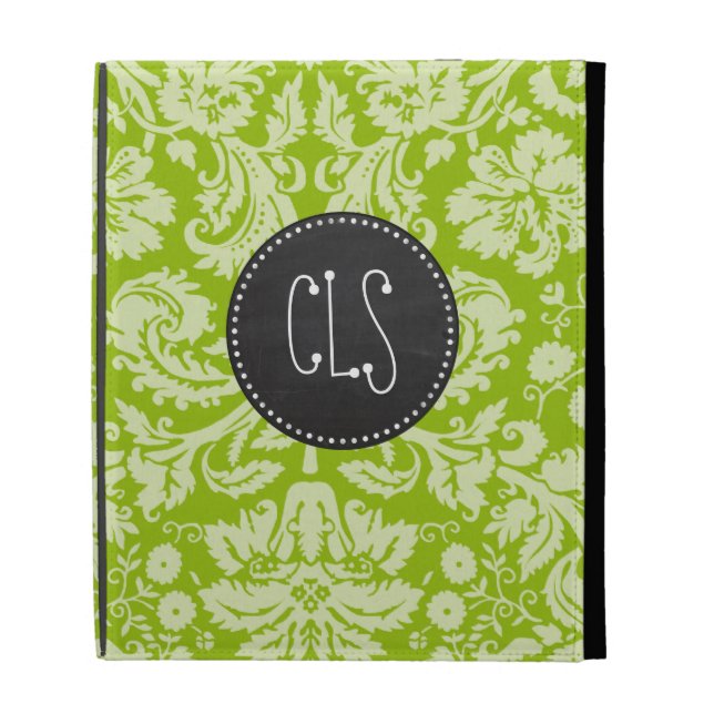 Apple Green Damask Pattern; Chalkboard iPad Case (Front)