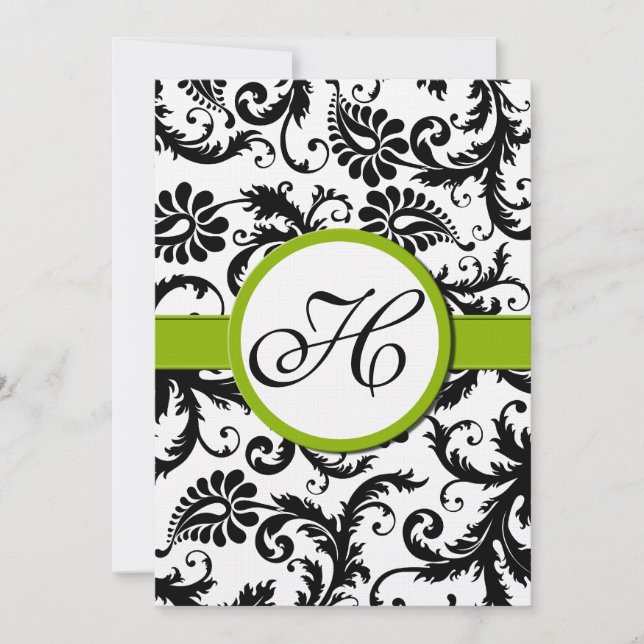 Apple Green Damask Swirls Wedding Invitation (Front)