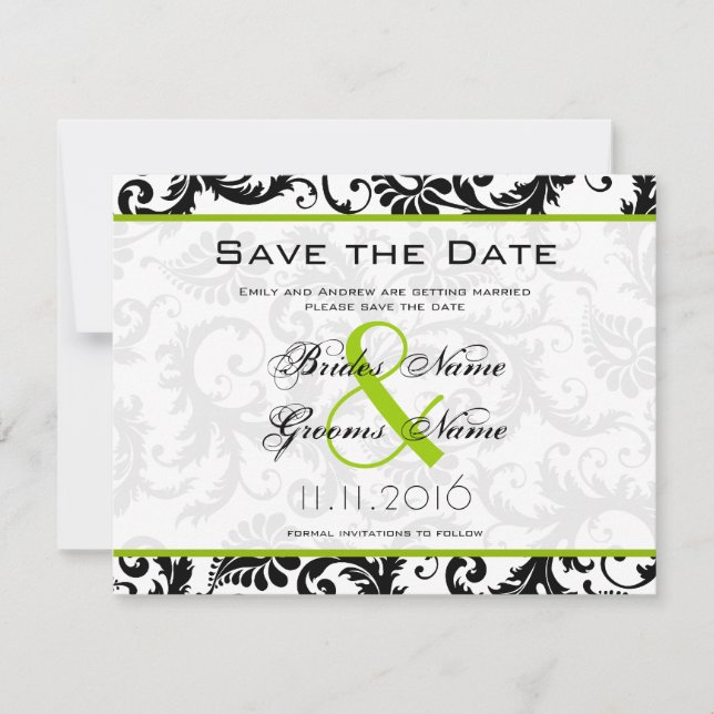 Apple Green Damask Swirls Wedding Invitation (Front)
