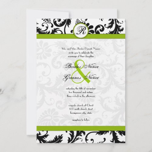 Apple Green Damask Swirls Wedding Invitation