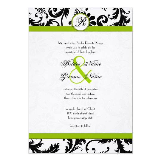 Apple Green Damask Swirls Wedding Invitation
