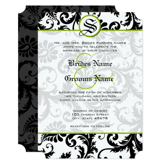 Apple Green Damask Swirls Wedding Invitation