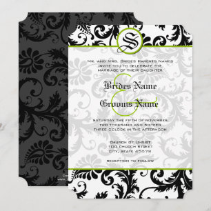 Apple Green Damask Swirls Wedding Invitation