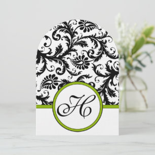 Apple Green Damask Swirls Wedding Invitation