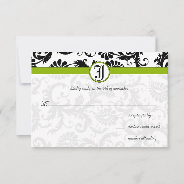 Apple Green Damask Swirls Wedding Invitation (Front)