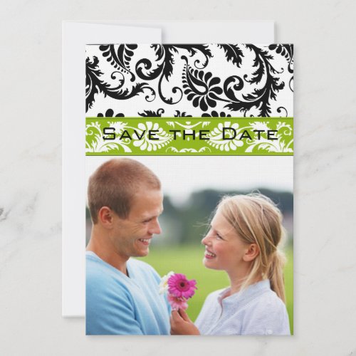 Apple Green Damask Swirls Wedding Save the Date Invitation