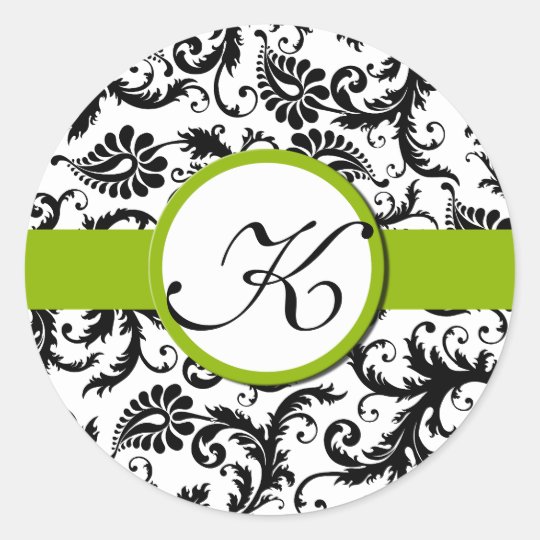 Apple Green Damask Vintage Floral Wedding Stickers